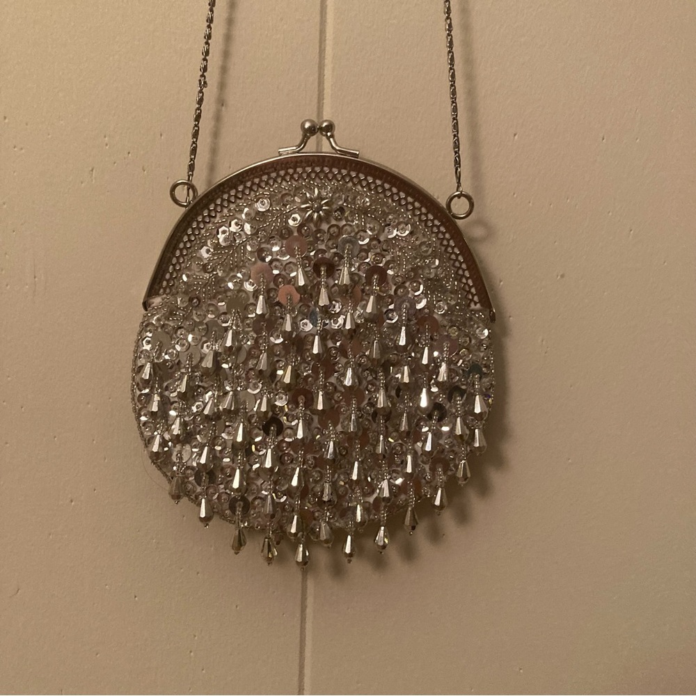 Vintage silver beaded sequin evening bag